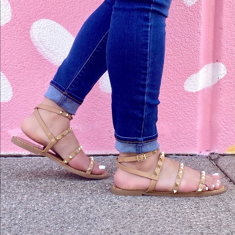 Toffee Tan Studded Gladiator Sandals - Picture 2 of 6
